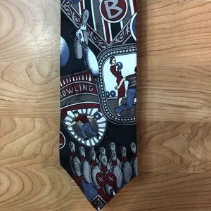 Vintage Corner Stone Bowling Tie with 9 Bowling Pins with Deep Dark Red